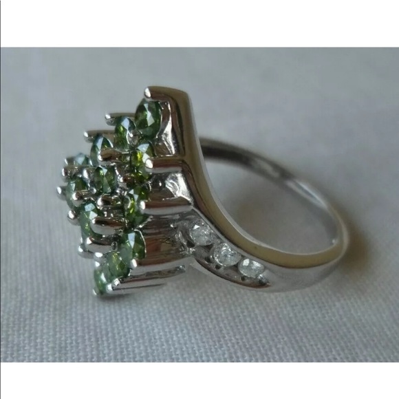 Solid White Gold Green Tourmaline White Topaz - Picture 4 of 6